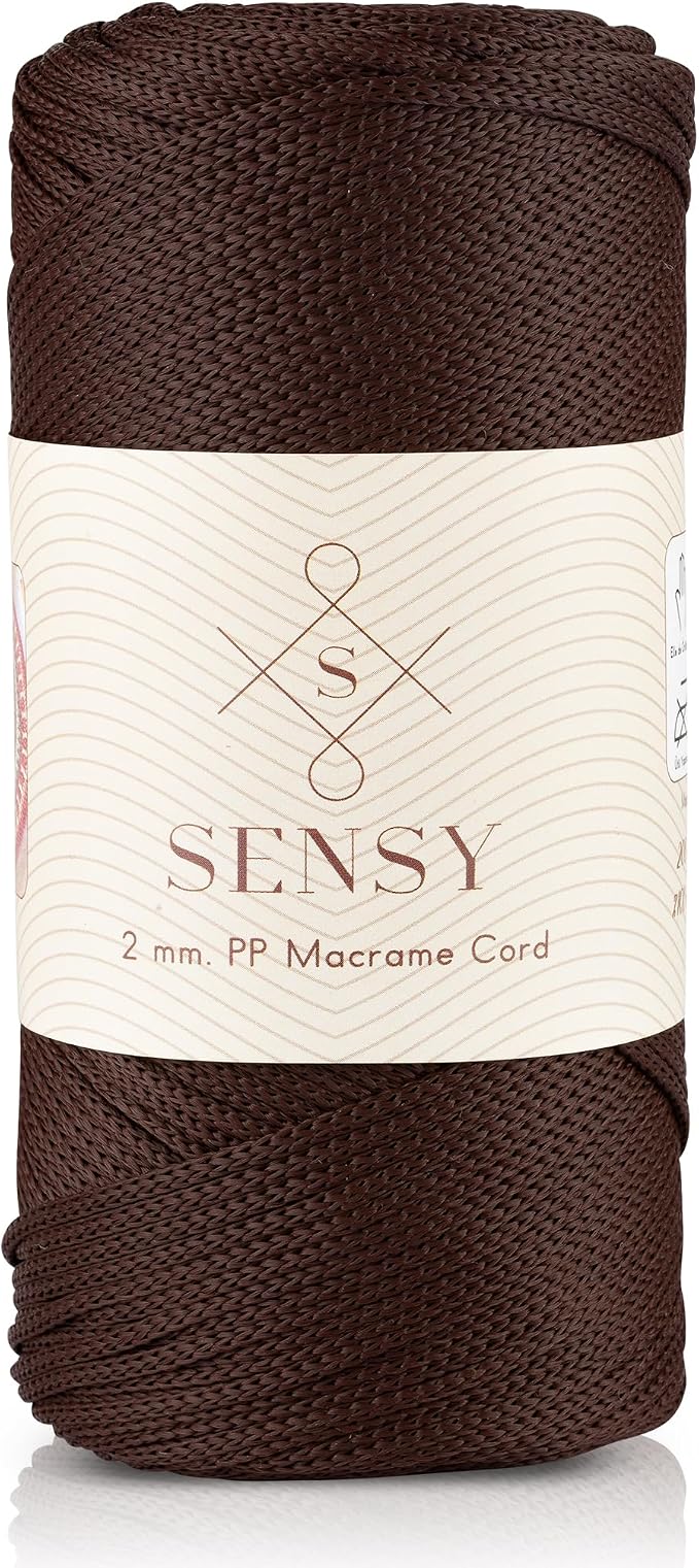 Sensy Premium 2mm 251 Yards Polyester Rope 100% Polypropylene Cord Macrame Cord 2mm Crochet Bag Cord Macrame Rope Crochet Thread for Knitter (Brown)