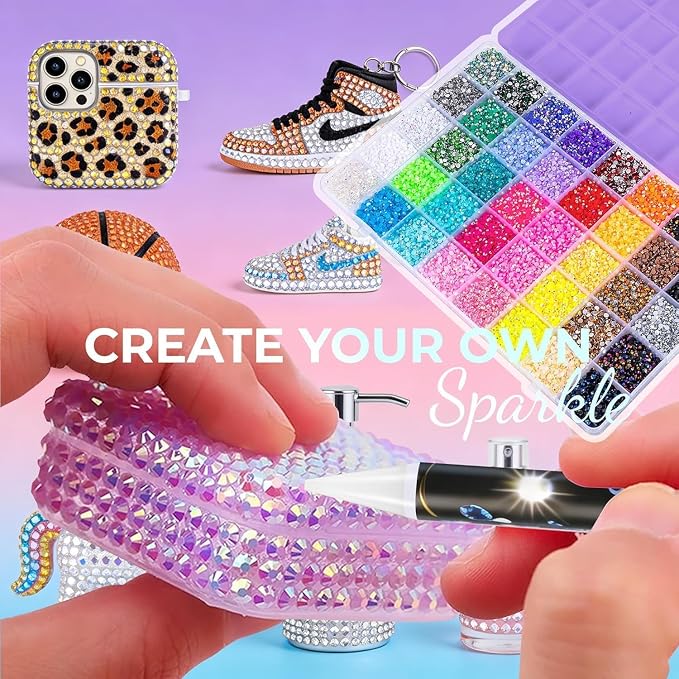 Bedazzling Kit 40000Pcs 40 Colors Resin Jelly Rhinestones, Multicolor 3mm Flatback Gems for Diamond Art, Bedazzler Kit with 4Pcs 10ml B7000 Jewelry Glue & Tools - Christmas Birthday Gifts for Women