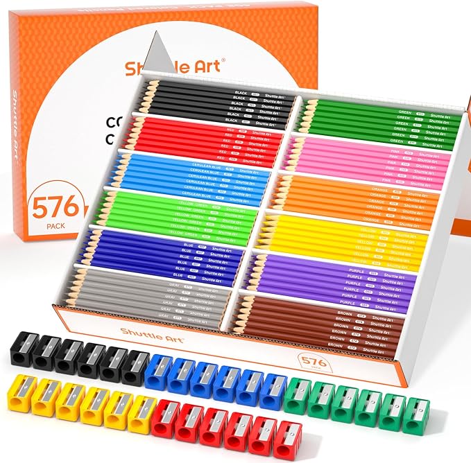 Shuttle Art 576 PCS Colored Pencils Bulk, 12 Colors, Pre-sharpened for Kids | Vibrant Colors, Break-Resistant, Bulk Pack Back to School Supplies for Teachers, Students, Classrooms
