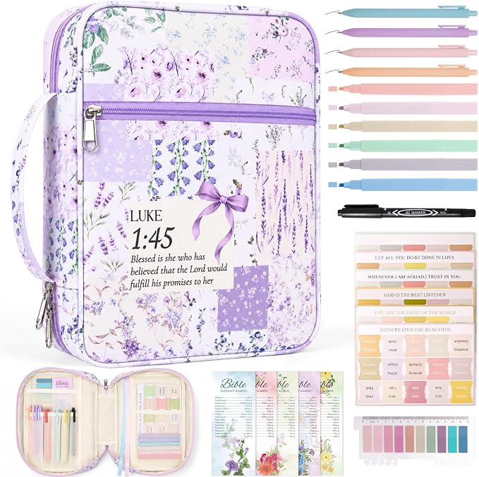 XKDOUS Bible Cover Case for Women Bible Bag Journaling Kit w/Study Supplies