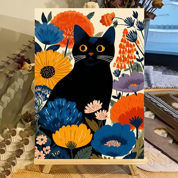 ICYANART Cat Paint by Numbers for Adults Framed, Cat Number Painting 8x12In