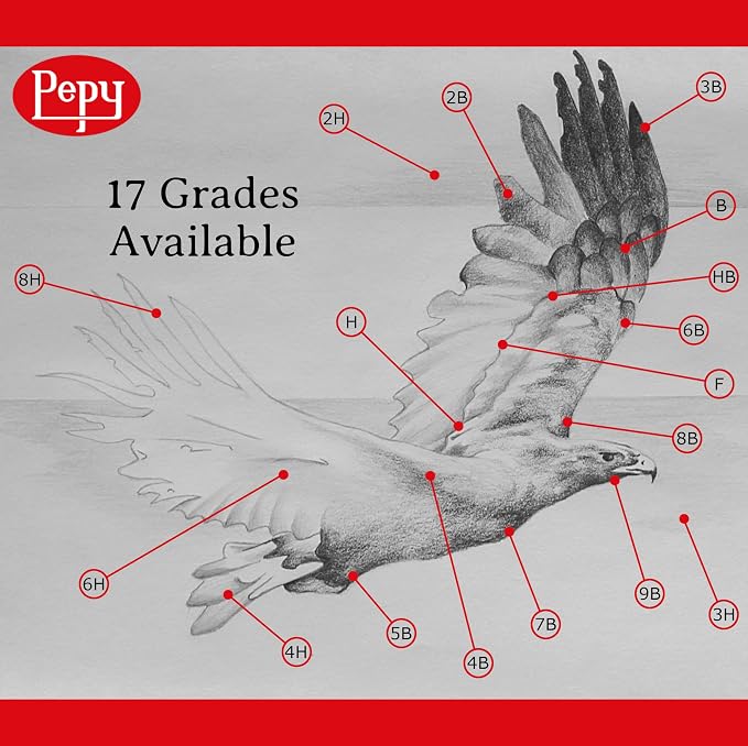 Pepy Graphite Professional Drawing Pencils - Set of 12 4H Pre-Sharpened Black Lead Pencils; Perfect for Drawing, Sketching and Shading, Graphic and Fine Art