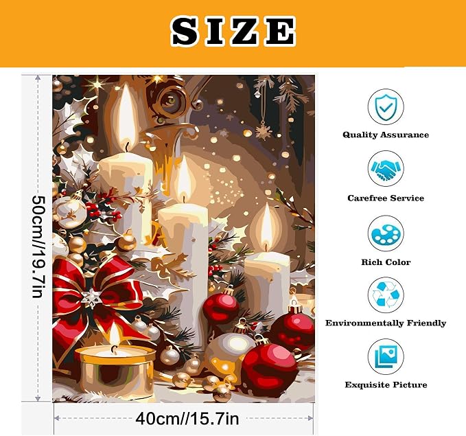 Meothan Paint by Numbers Kit for Adults Beginner 16x20 inch (Without Frame) | Christmas Adult Paint by Number Kits on Canvas, DIY Candles Acrylic Oil Easy Painting by Numbers for Home Wall Decor