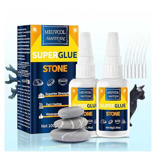 Meuvcol Stone Glue 100g - Marble Glue Heavy Duty for Granite, Artificial Stones & Tile | Clear Waterproof Stone Adhesive for Marble Repair & Craft Projects | Fast Drying, Strong, 6 Precision Nozzle