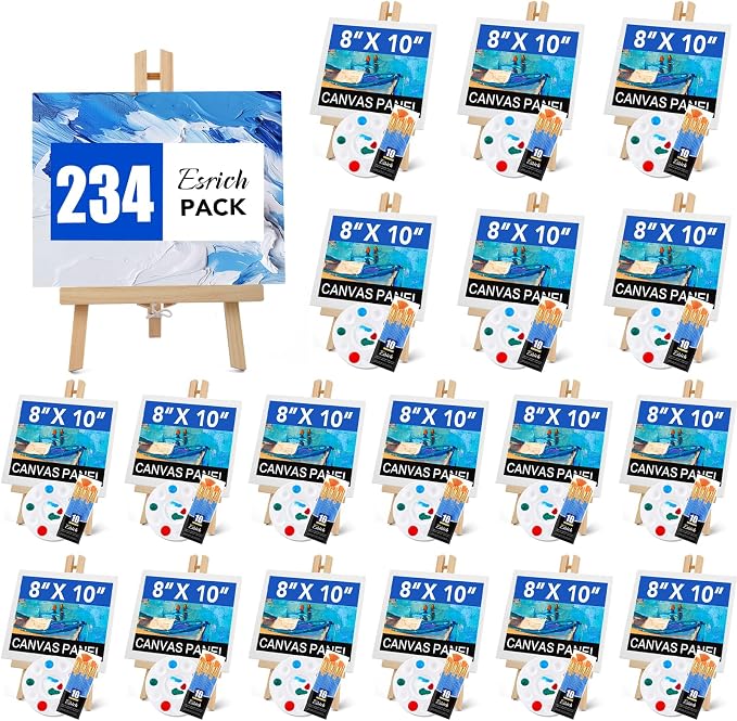 ESRICH 234PCS Acrylic Paint Set with 11.8 in Wooden Easels | 8 x 10 in Canvas Boards, Paint Brushes Canvas Panel Painting Kit for Acrylic Oil Watercolor Beginners