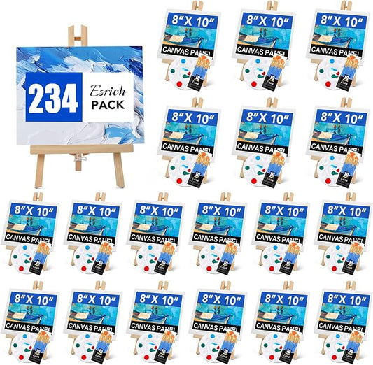 ESRICH 234PCS Acrylic Paint Set with 11.8 in Wooden Easels | 8 x 10 in Canvas Boards, Paint Brushes Canvas Panel Painting Kit for Acrylic Oil Watercolor Beginners