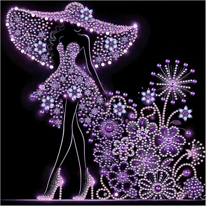 SJUTOUCI Elegant Women Diamond Art Kit for Adults, Diamond Painting Kit | Lady in Purple, Special Shape Gem Art, Crystal Rhinestones Bead Art, Diamond Dots Craft, Home Decor, DIY Gift, 12x12inch