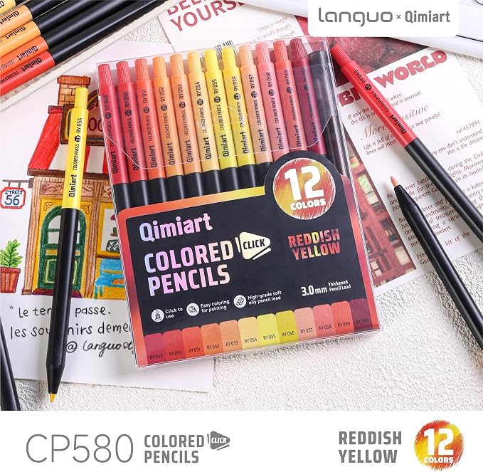 languo Mechanical Colored Pencils, 12PCS Reddish Yellow Colors & Sharpener