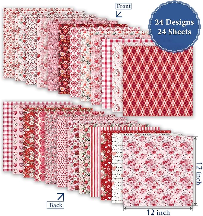 Happy Valentine's Day Scrapbook Paper Pad - 24 Sheets 12x12 in Double-Sided Patterned Decorative Craft Paper for Card Making Journals DIY Crafts Photo Album