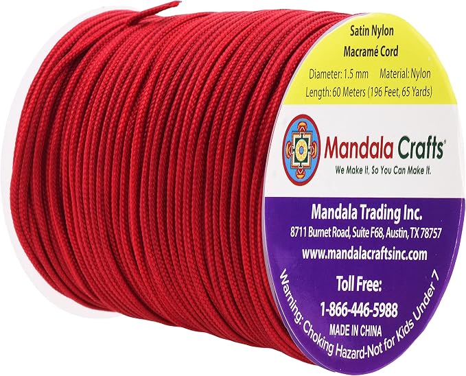 Mandala Crafts 1.5mm Burgundy Rattail Nylon Satin Cord for Jewelry Making