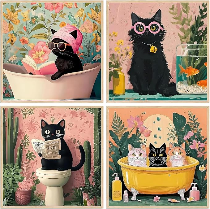 4 Pack Black Cat Diamond Art Kits for Adults Diamond Painting Kit Beginner