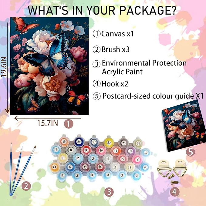 Arttoplus Butterfly Paint by Numbers Kit for Adults Beginner 16x20 inch | Butterfly Adult Paint by Number Kits on Canvas, DIY Acrylic Oil Painting by Numbers for Gift Home Wall Decor (Without Frame)