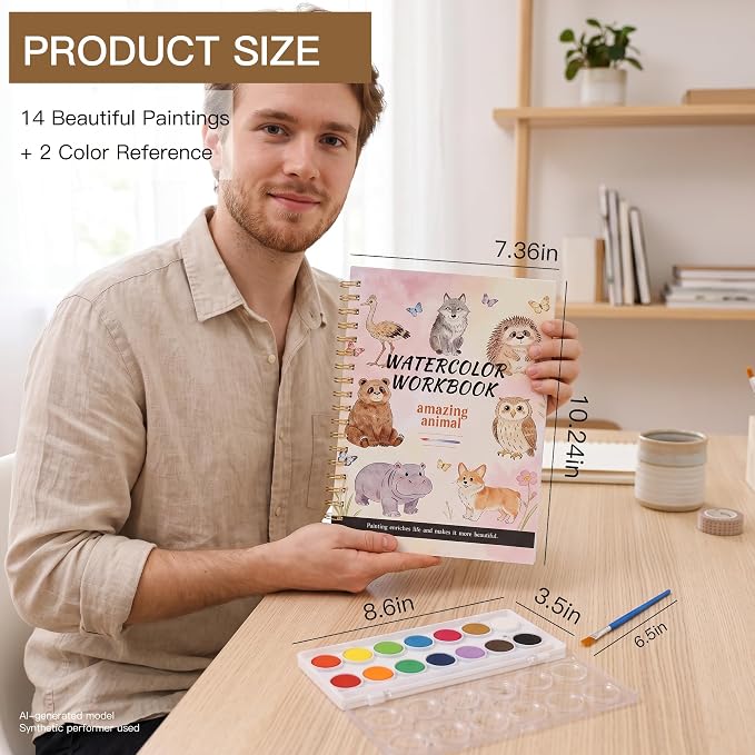 PAPPAGLLO Watercolor Workbook Animal Watercolor Book Paint Set for Beginner