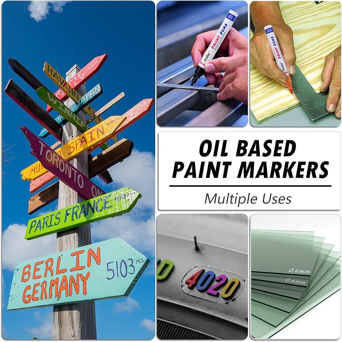 White Paint Markers, 24 Pack Oil-Based Waterproof Quick Dry Permanent Paint Pen Set for Rocks Painting, Wood, Fabric, Plastic, Canvas, Glass, Mugs, Metal, Tire, Stone, DIY Craft