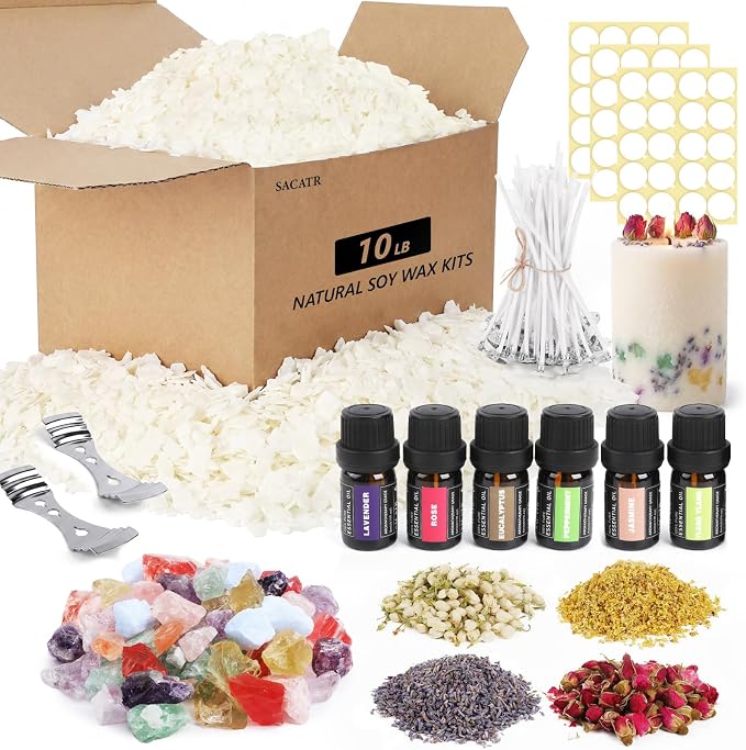 SACATR 10LB Natural 100% Soy Wax Candle Making Kit, with DIY Accessories