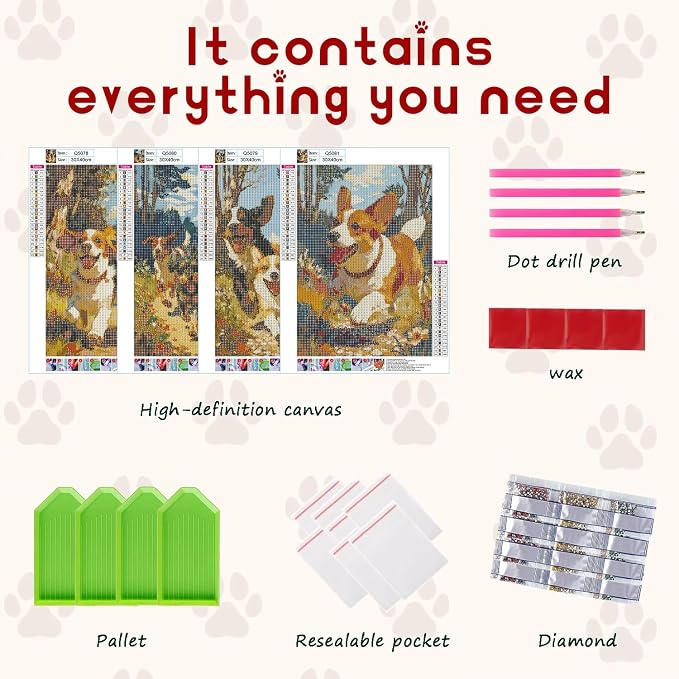 DOTSOPS 5D 4 Pack Dog Diamond Painting Kits for Adults Diamond Art Kits | Crafts DIY Round Full Drill Painting,Gem Art for Beginner,Home Wall Decor Gift 11.8 x 15.7 Inches