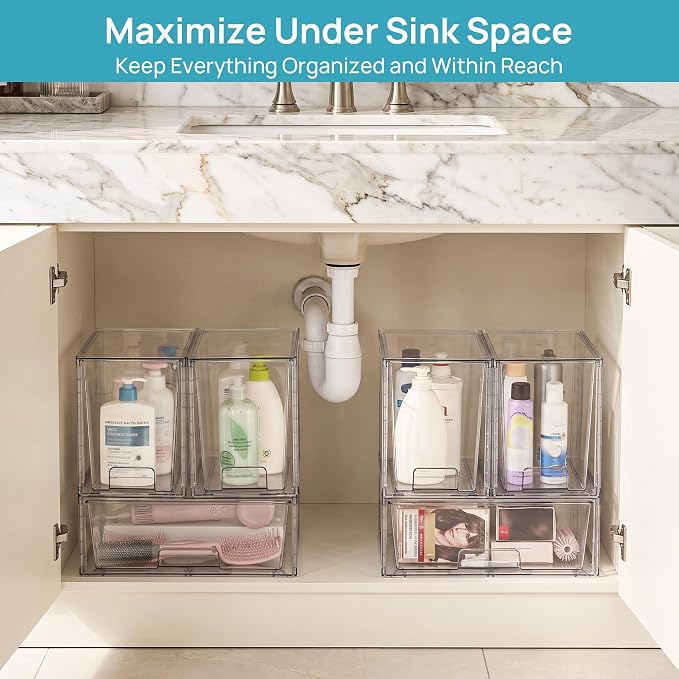 Vtopmart Clear Stackable Storage Drawers, 6 Pack Wide Tall Set