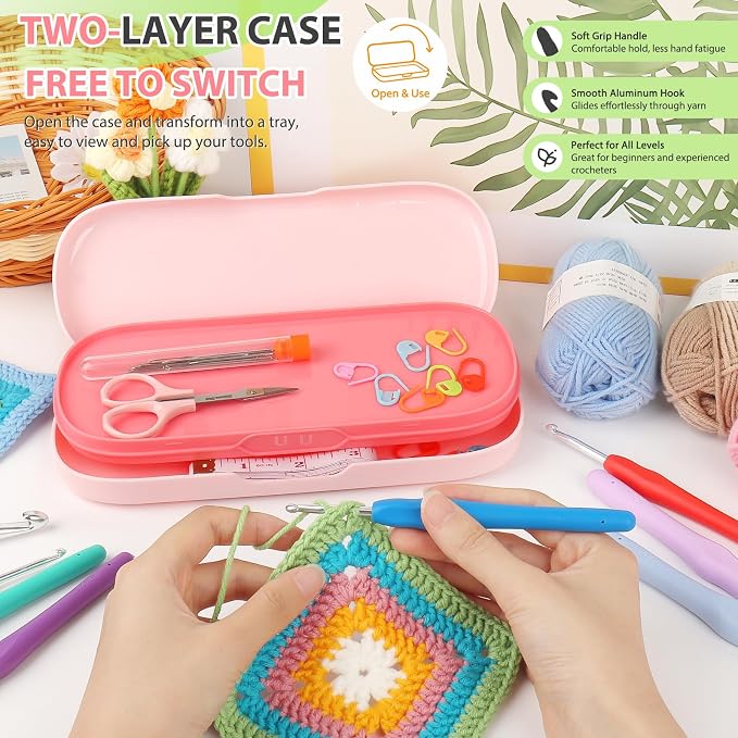 Coopay Crochet Hooks Set with Case,Crochet Hook Kit for Arthritic Hands | 12 Sizes Ergonomic Soft Grip Crochet Needles Set for Beginner Adults-2mm(B)-8mm(L)-Ideal Gifts