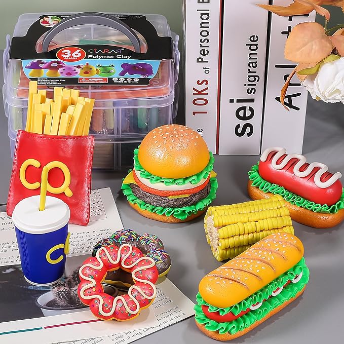 CiaraQ 36-Color Polymer Clay Oven Bake Modeling Kit | 5 sculpting tools, 2-layer storage box, acc. pack, guide. Great for school, home, gifts, kids & artists.