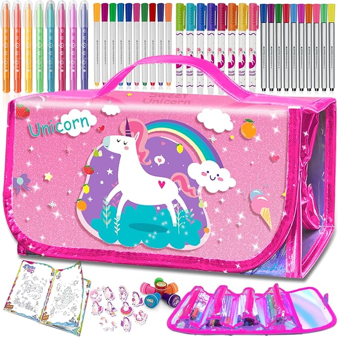 56 PCS Washable Scented Markers Set with Glitter Pencil Case, Kids Art Set