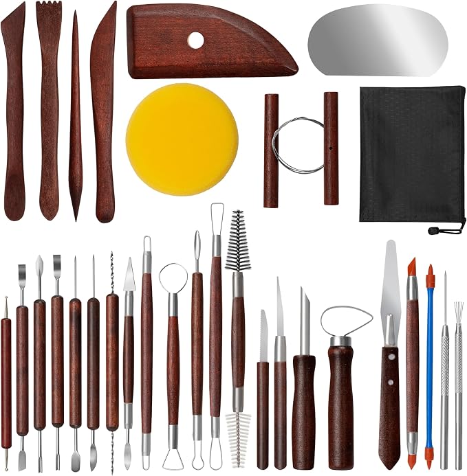 Amrules 31 Pcs Polymer Clay Sculpting Tools Kit for Adults, Red | Multi-Functional for Carving, Dotting & Molding, Ideal for Art Class & Pottery Studio, Comes with Zipper Storage Bag