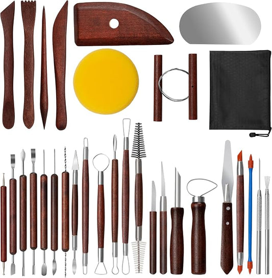Amrules 31 Pcs Polymer Clay Sculpting Tools Kit for Adults, Red | Multi-Functional for Carving, Dotting & Molding, Ideal for Art Class & Pottery Studio, Comes with Zipper Storage Bag
