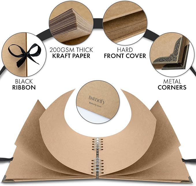 Scrapbook Album, 36 Pages, 7 x 7 Inch, Brown Photo Album, Scrap Book | Hardcover with Thick 200 GSM Kraft Paper, Ideal for Your Scrapbooking Albums, Art & Craft Projects (Brown, 7 x 7 Inch)