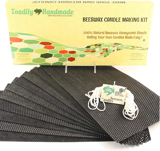 Make Your Own Beeswax Candle Kit - Includes 10 Full Size 100% Beeswax Honeycomb Sheets in Black and Approx. 6 Yards (18 Feet) of Cotton Wick. Each Sheet Measures Approx. 8" x 16 1/4".