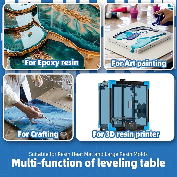 Resin Leveling Table for Epoxy - 16''x 12'' （40.64 x30.48cm）Resin Leveling Board Nonstick Surface, Adjustable Height & Angle Feet, Multipurpose No Installation Required Board for Crafting & Art