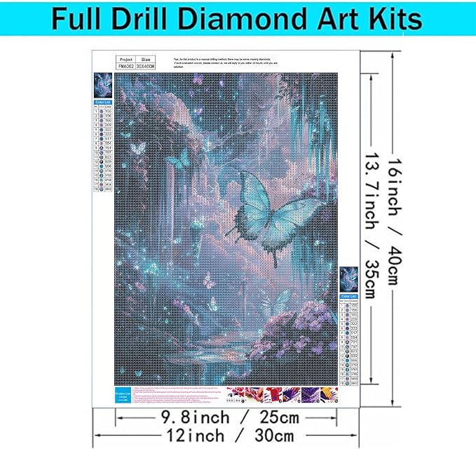 Blue Butterfly 5D Diamond Painting Kits for Adults Magical Art 12x16"