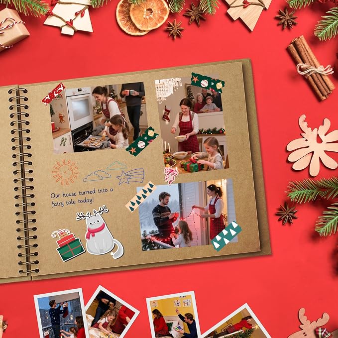 Scrapbook Photo Album 8"x8" 20 Sheets 40 Pages Hardcover Kraft Paper Khaki