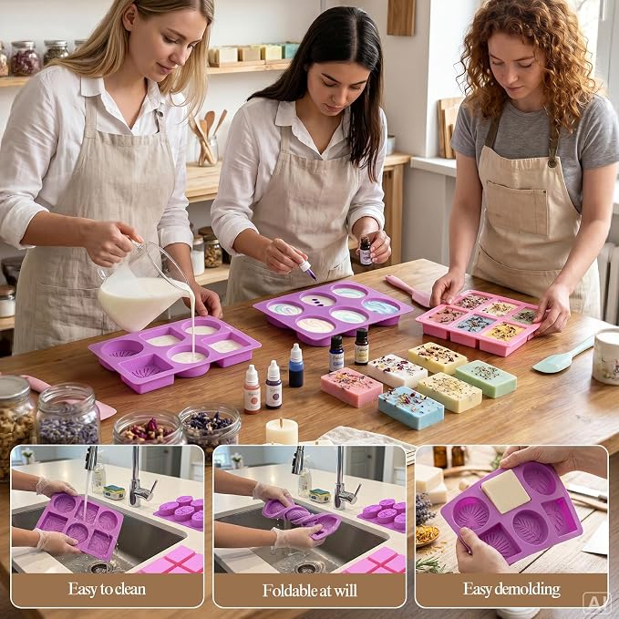 Mold for Handmade Soaps, 3 Pack Soap Molds with 50 Bags, 100 Labels, Twine & 2 Bubble Wrap Sheets, Silicone Soap Making Supplies for DIY Soap, Candle Making, Easy Release
