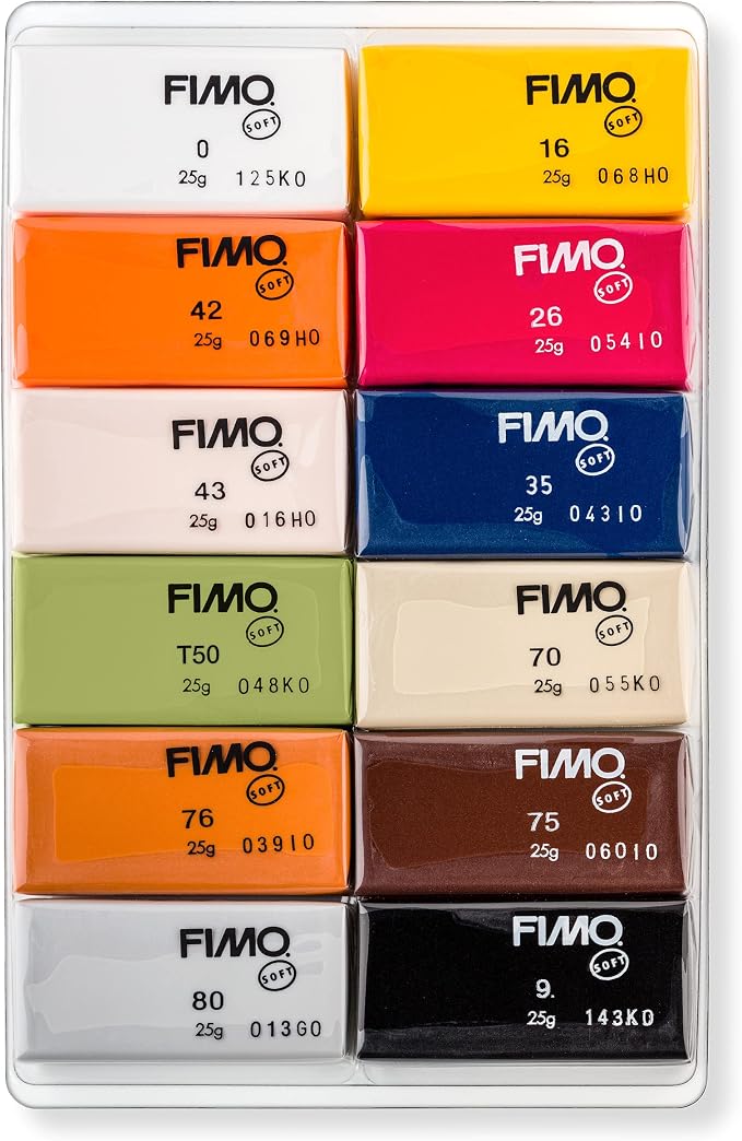 STAEDTLER 8023 C12-4 FIMO Soft Oven-Hardening Polymer Modelling Clay - Assorted Natural Colours (Pack of 12 x 25g Blocks)