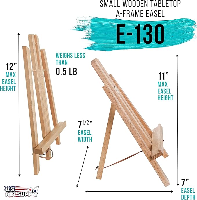 U.S. Art Supply 11" Small Tabletop Display Easel - Beechwood, Pack of 1 | Artist A-Frame Display Stand, Wooden Easel for Painting, Canvas Stand, Classrooms Events Photo Picture Sign Holder