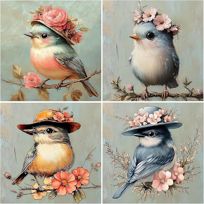DAZZLEDOTS 4 Pack Bird Diamond Art Kits for Adults, Bird Diamond Painting