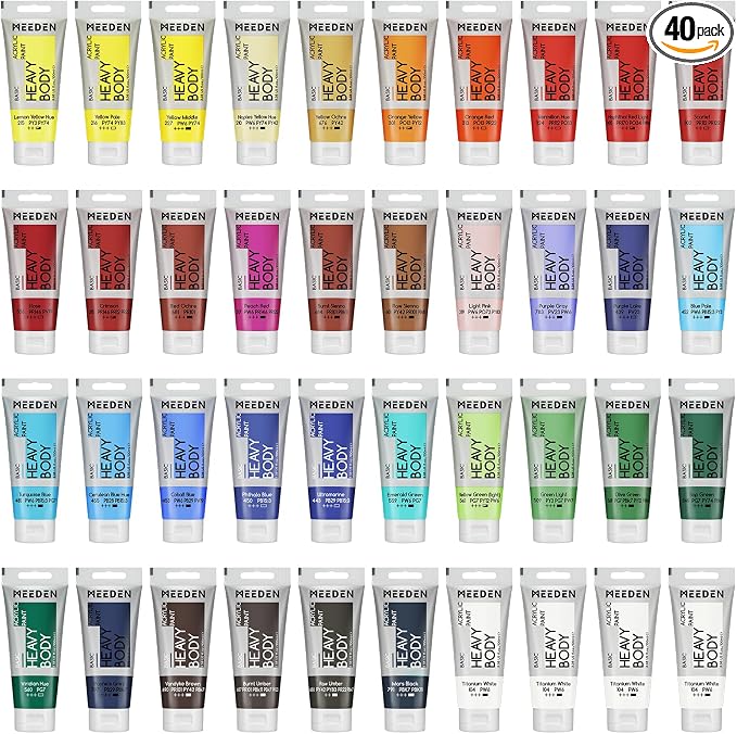 MEEDEN Heavy Body Acrylic Paint Set: 100ml/3.38oz x 40 Tubes Art Paint | Rich Pigment Art Craft Paints Set including 36 Colors & 4 x Titanium White for Adults Art Craft Canvas Painting
