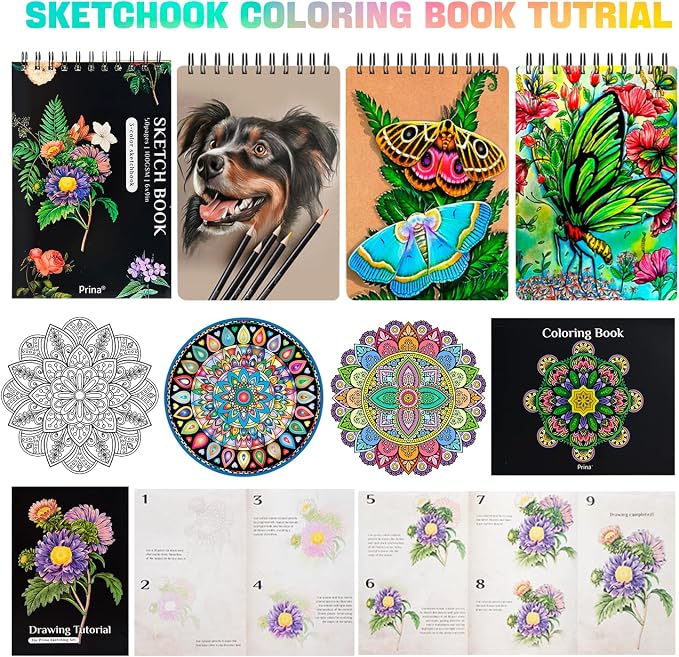 PRINA 81 Drawing Set Sketching Kit, Pro Sketch Pencils Art Supplies with Rainbow, Colored, Graphite, Watercolor, Metallic, Charcoal Pencil, Sketchbook, Coloring Book, Gift Case for Artists Adults Kids