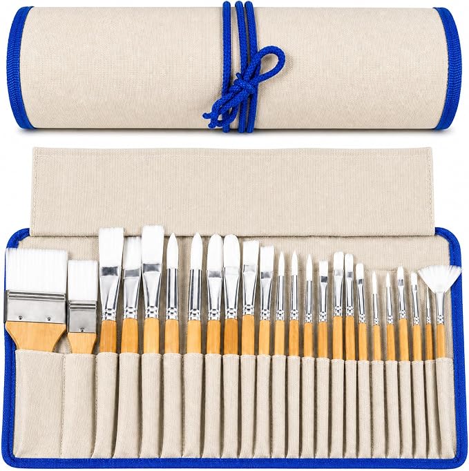 CONDA Paint Brushes Set of 24 Different Shapes Professional Painting Brushes for Oil, Acrylic Canvas and Watercolor Painting (White)