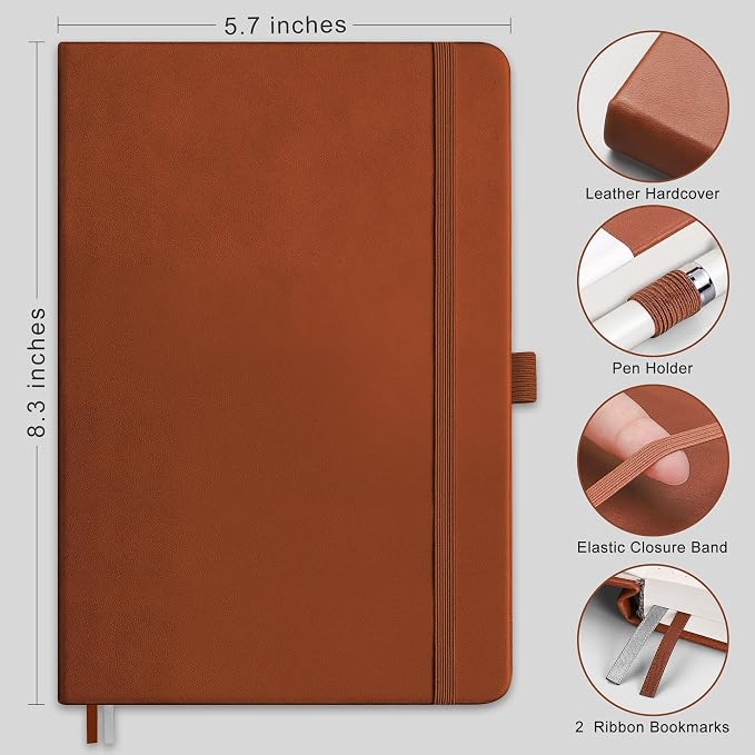 RETTACY Blank Journal Notebook, 192 Pages, A5 Medium Size (5.7'' x 8.3'') | Leather Hardcover, 100 GSM Thick Paper, for Sketching, Drawing, Painting (Brown)