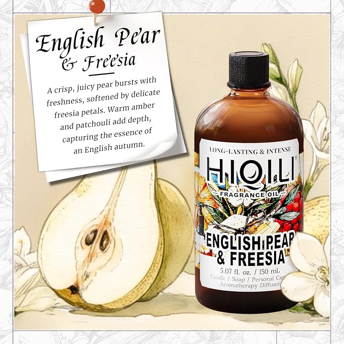HIQILI English Pear & Freesia Fragrance Oil for Candle, Soap & Perfume Making, Premium Scents for Essential Oil Diffuser, Home Spray - 5.07 Fl Oz (Pack of 1)