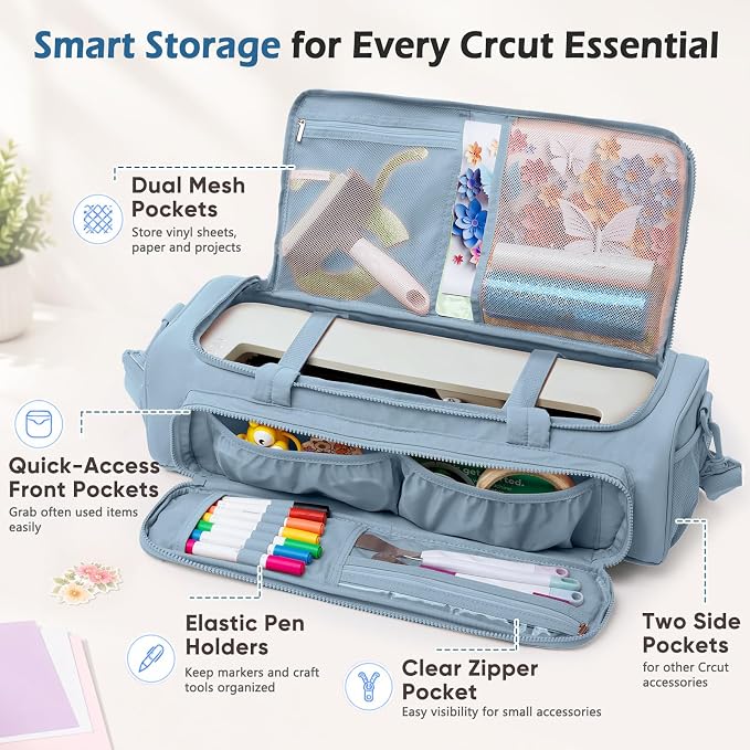 AMOIGEE Puff Carrying Case for Cricut Explore 5, Quilted Storage Bag for Die-Cutting Machine, Travel Craft Tote with Pockets for Vinyl, Tools, Mats and Cricut Accessories and Suppliers