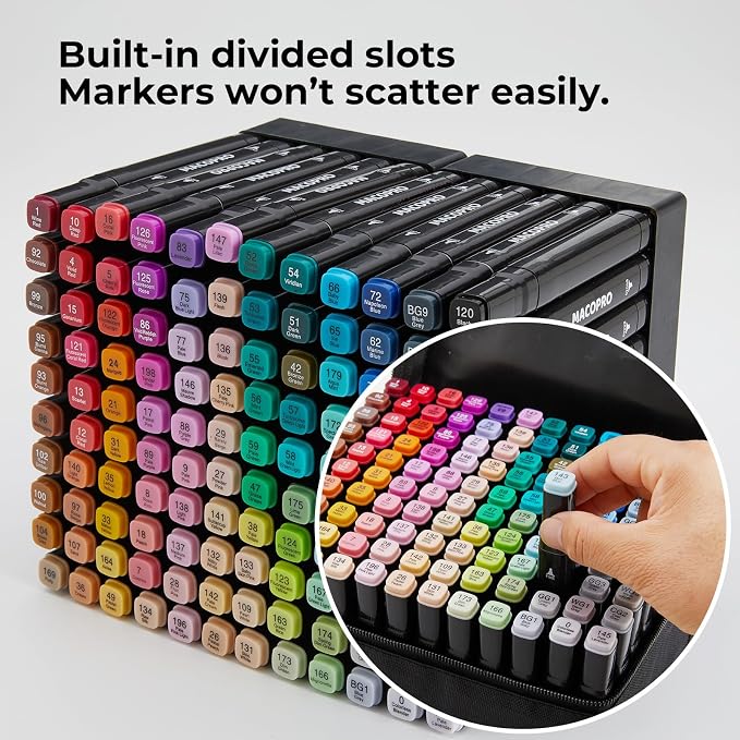 Alcohol Markers, 120 Colors Dual Tip Art Coloring Markers Set for Adult Book Drawing Sketching Painting, Chisel & Fine, Black Penholder(120)