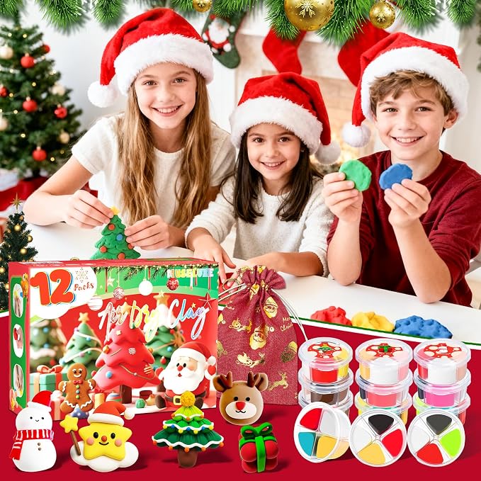 MuseLuxe Air Dry Clay - 12 Boxes Christmas Modeling Clay Kit | 8 Sculpting Tools,Safe & Non-Toxic,DIY Magic Gifts Toys for Boys,Girls,Kids