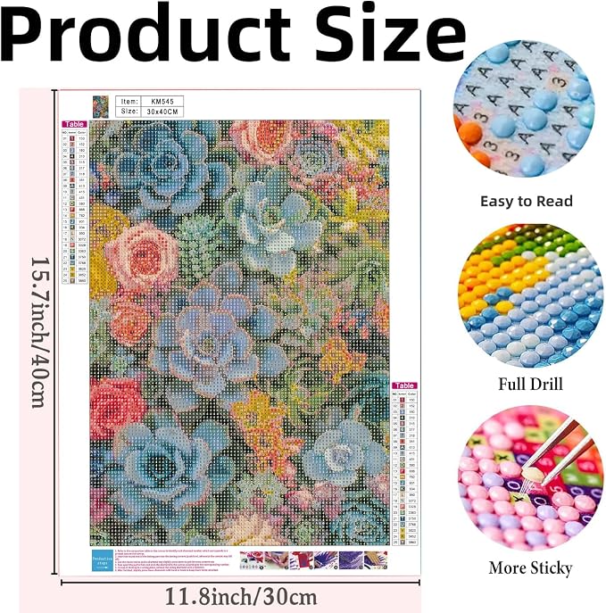 Diamond Art Kits for Adults,Succulent Plants Diamond Paintings Kits | 5D DIY Flower Paint By Diamonds,Full Round Drill Diamond Dot Gem Art Painting Kits,for Home Wall Decor 11.8X15.7 Inch