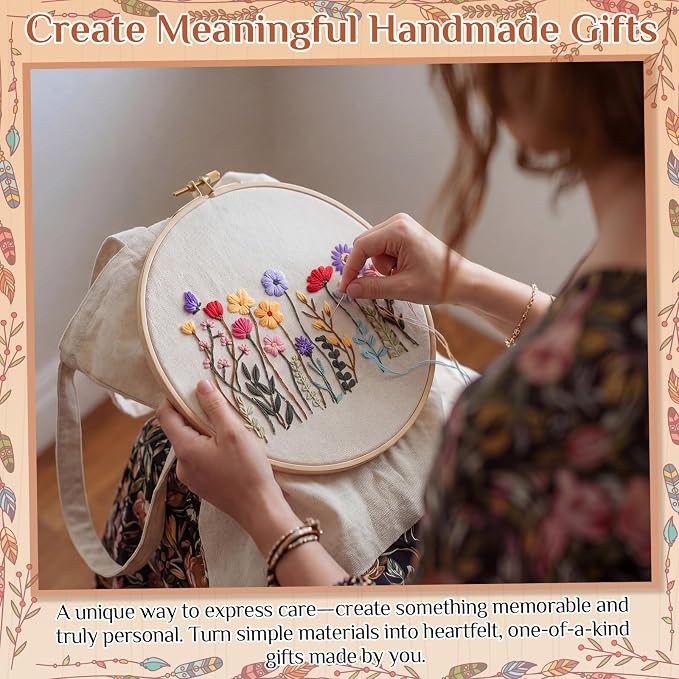 SilTriangle Embroidery Kit for Beginners Canvas Tote Bag Makeup Bag Set Cross Stitch Kits Floral Flower for Adults, Arts Crafts Needlepoint Women Shopping Reusable Bags