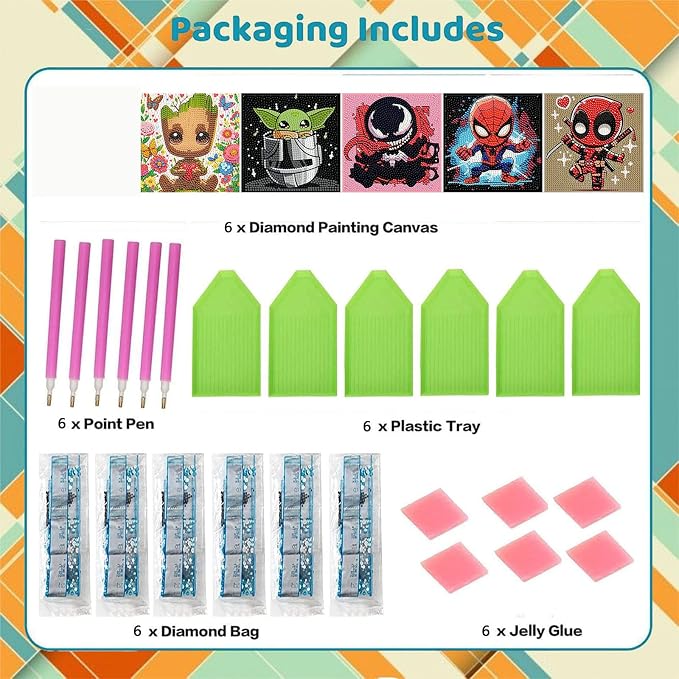 5 Pack Cartoon Diamond Art Kits for Kids, 5 Pack Small Diamond Art Painting | Arts and Crafts for Kids Ages 4-8-12, Cute Gem Arts for Kids Ages 4 8 12, DIY Crystal Gem Kits for Boys Gifts 6X6 Inch
