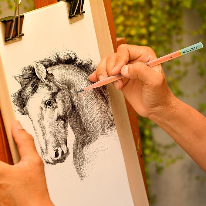 KALOUR 28 Pro Sketching Drawing Pencils Set – 14 Graphite Pencils (14B–5H), Charcoal Pencils, Erasers, Sharpener & Stumps – Complete Art Kit for Artists & Beginner