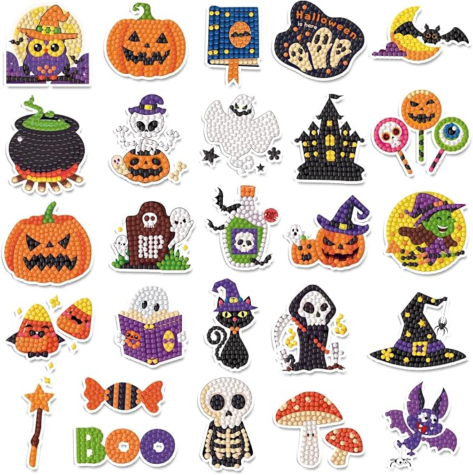 Labeol Diamond Art Kits for Kids Boys and Girls Ages 6-8-10-12 Easy to DIY Creative Diamond Art Sticker Craft by Numbers Kits for Kids and Adult Beginners (Halloween)