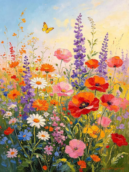 5D Flower Diamond Painting Kits for Adults, Wildflower Diamond Art Kit | DIY Round Crystal Diamond Dot Paint by Number for Floral Wall Decor Present 12x16Inch