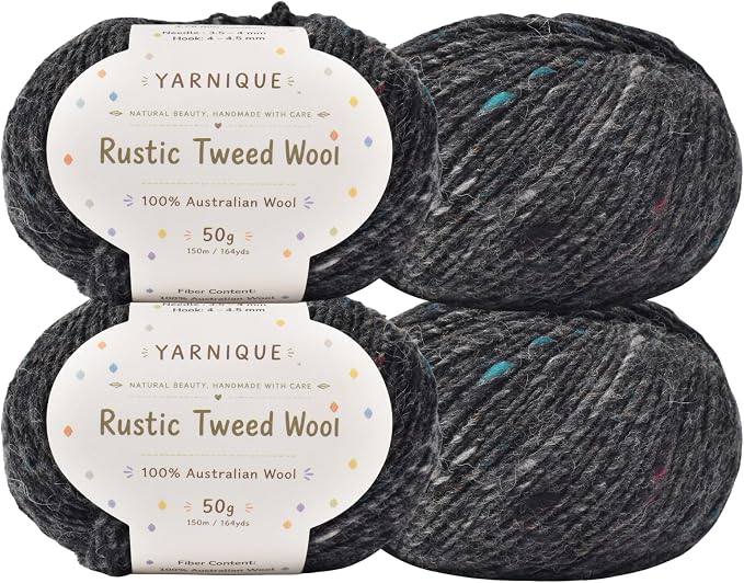 Rustic Tweed Wool Yarn, 1oo% Australian Wool, DK, 4 Skeins 200g/656yds (3137 Charcoal Rainbow Fleck), Natural Wool Feel | Colorful Flecks | Classic Yet Modern Style